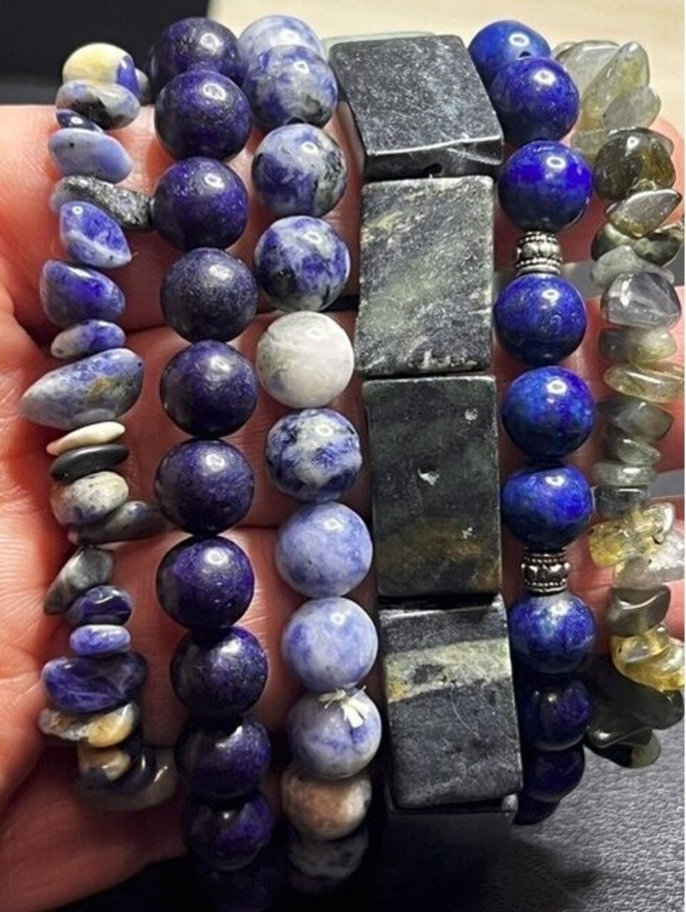 B6368 6pc stack Stone Beaded Stretch Bracelets Lapis Lazuli Sodalite Labradorite